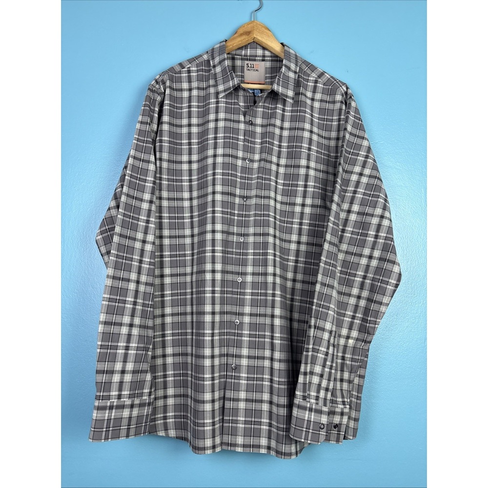 5.11 Tactical Mens XL Grey Black Plaid Snap Front Long Sleeve Cotton Shirt